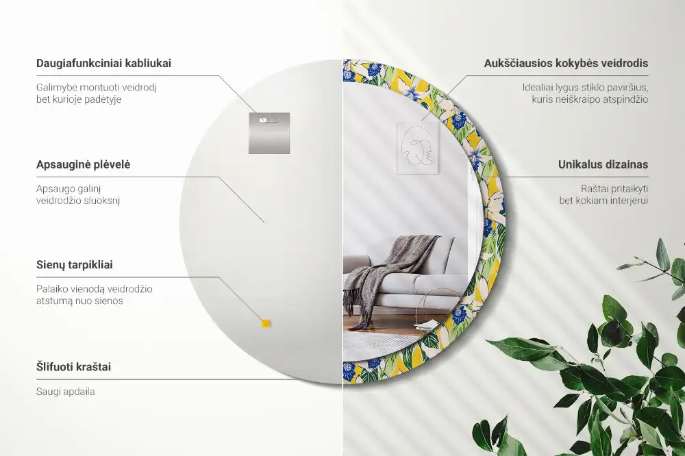 Kulaté zrcadlo tištěný rám orchimedie