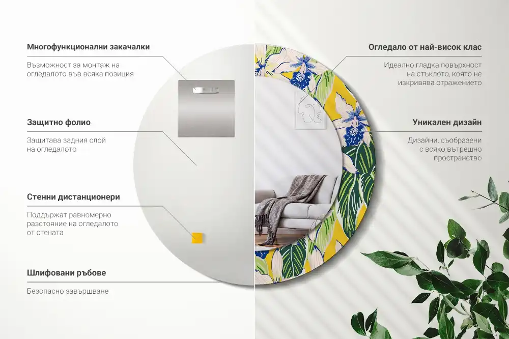 Kulaté zrcadlo tištěný rám orchimedie