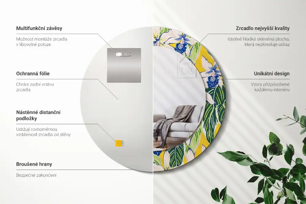 Kulaté zrcadlo tištěný rám orchimedie