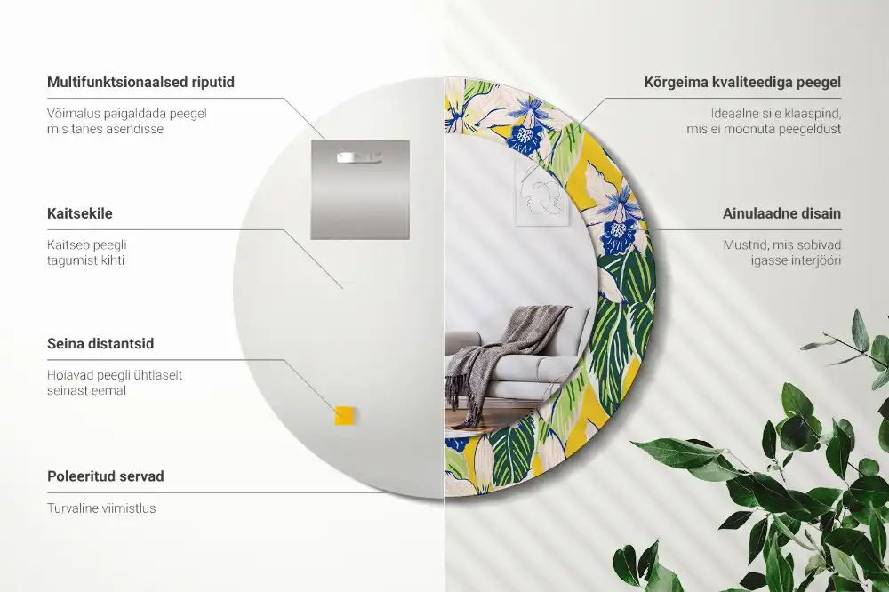 Kulaté zrcadlo tištěný rám orchimedie