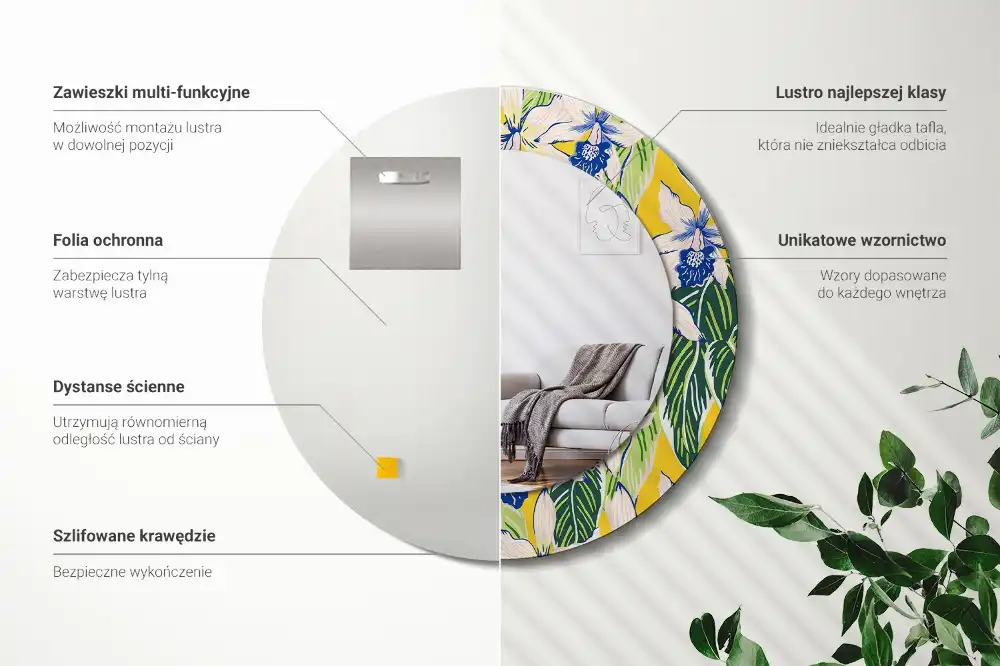 Kulaté zrcadlo tištěný rám orchimedie