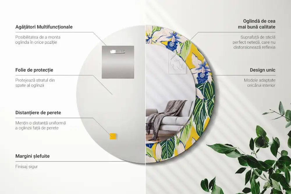 Kulaté zrcadlo tištěný rám orchimedie