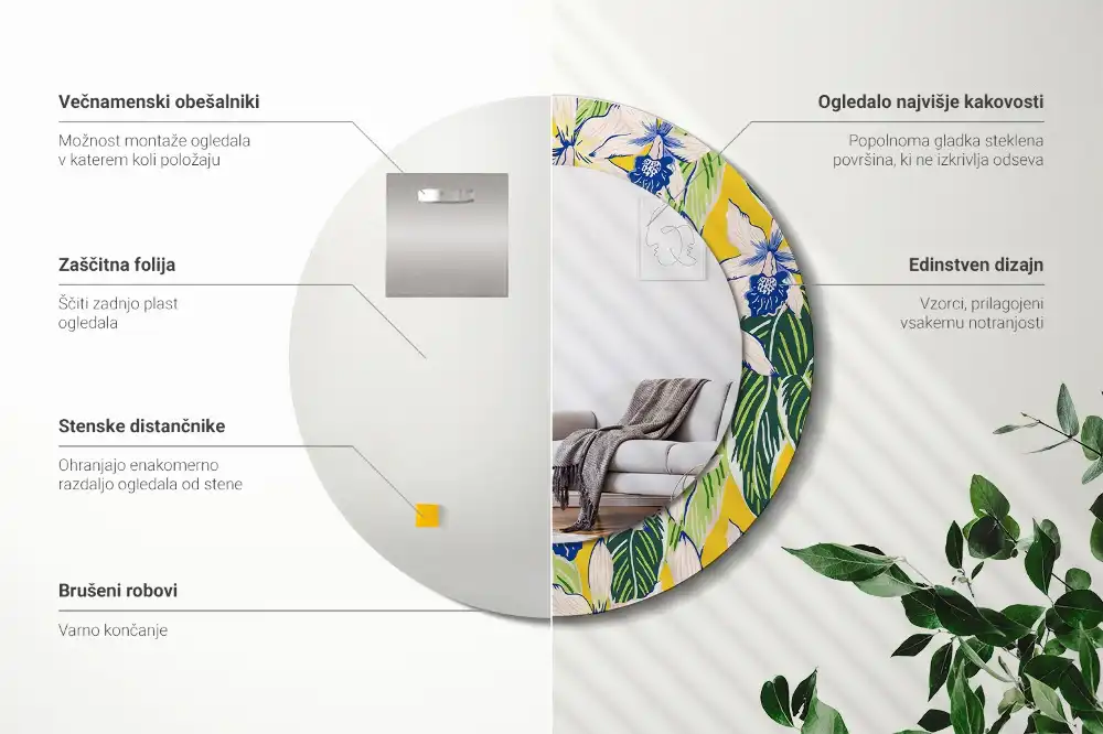 Kulaté zrcadlo tištěný rám orchimedie