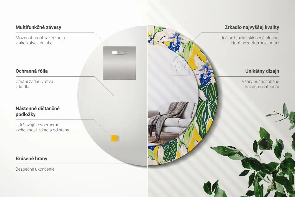 Kulaté zrcadlo tištěný rám orchimedie