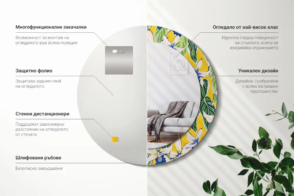 Kulaté zrcadlo tištěný rám orchimedie