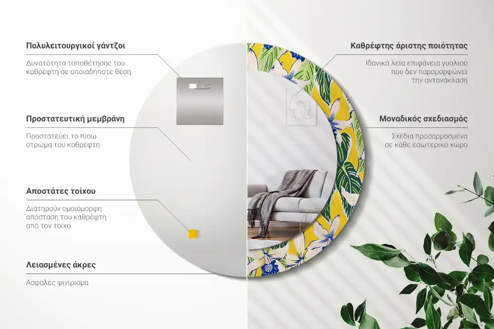 Kulaté zrcadlo tištěný rám orchimedie