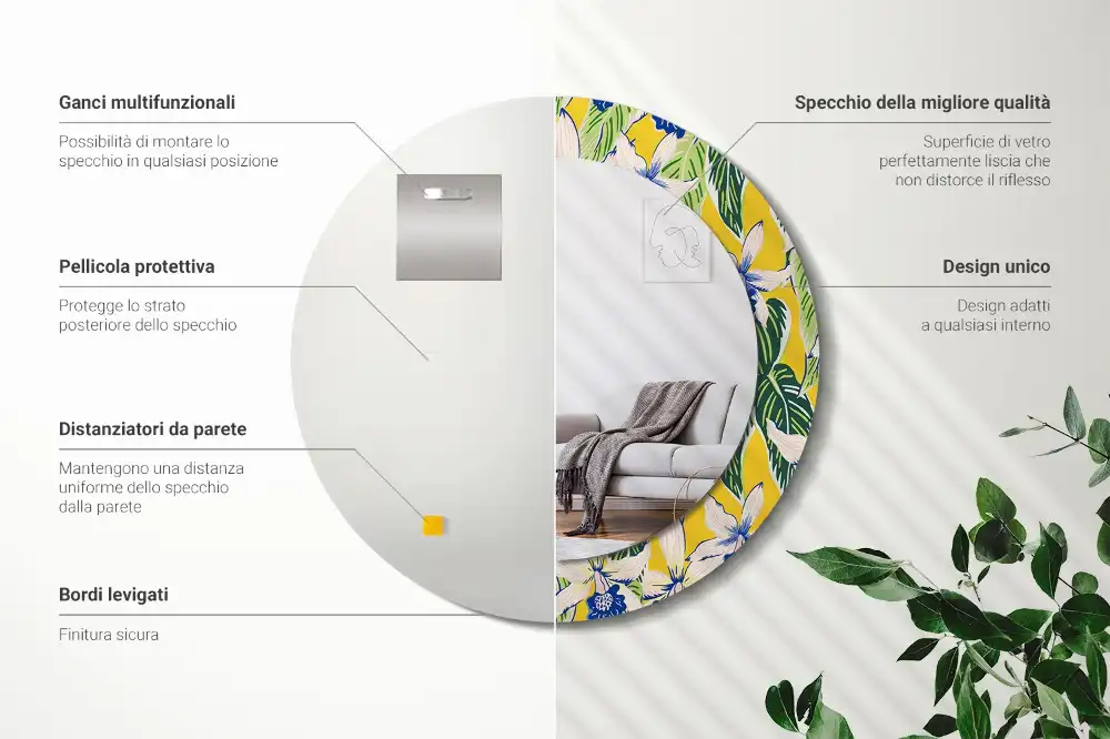 Kulaté zrcadlo tištěný rám orchimedie
