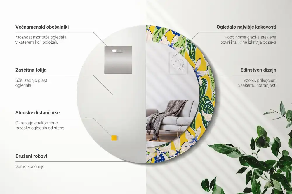 Kulaté zrcadlo tištěný rám orchimedie