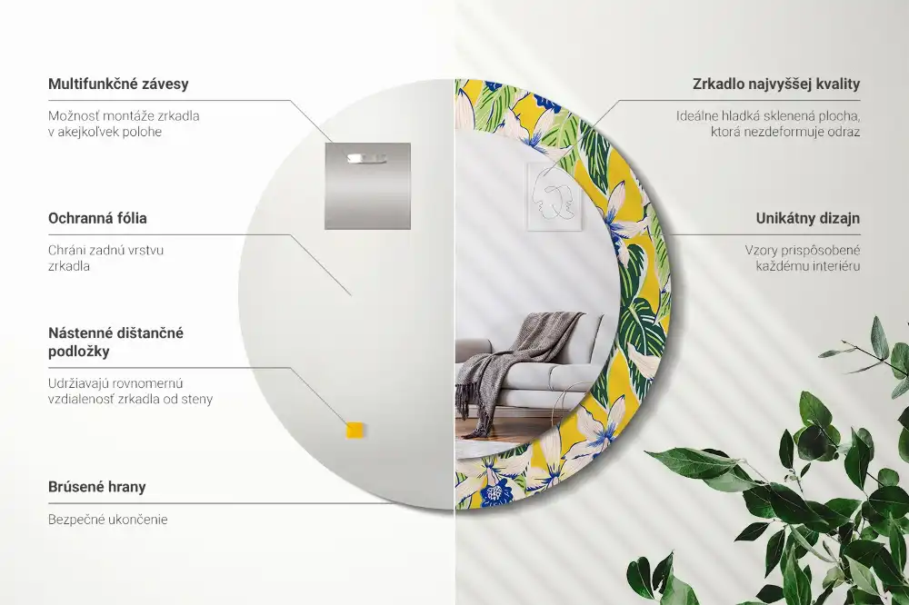 Kulaté zrcadlo tištěný rám orchimedie