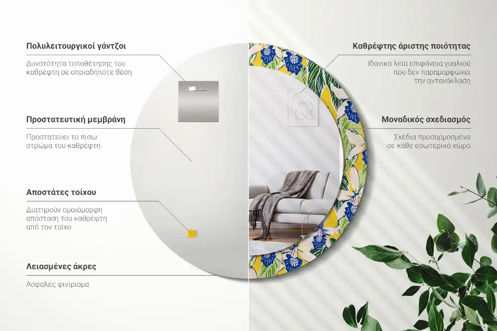 Kulaté zrcadlo tištěný rám orchimedie