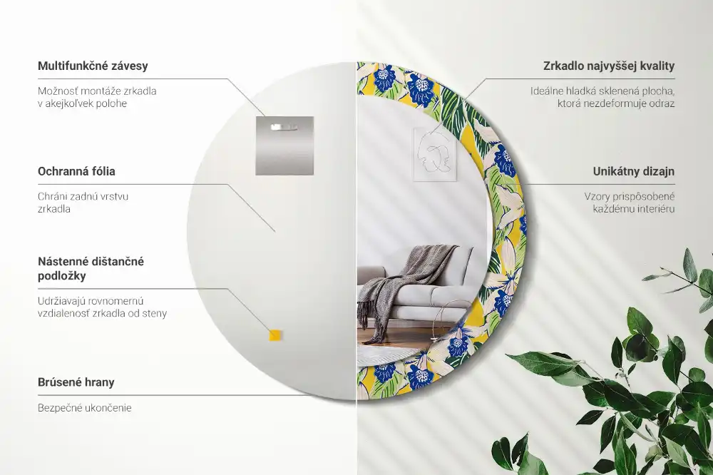 Kulaté zrcadlo tištěný rám orchimedie