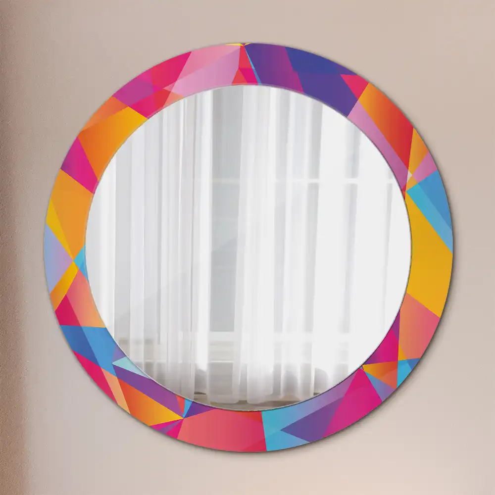 Kulaté zrcadlo tištěný rám geometrická kompozice