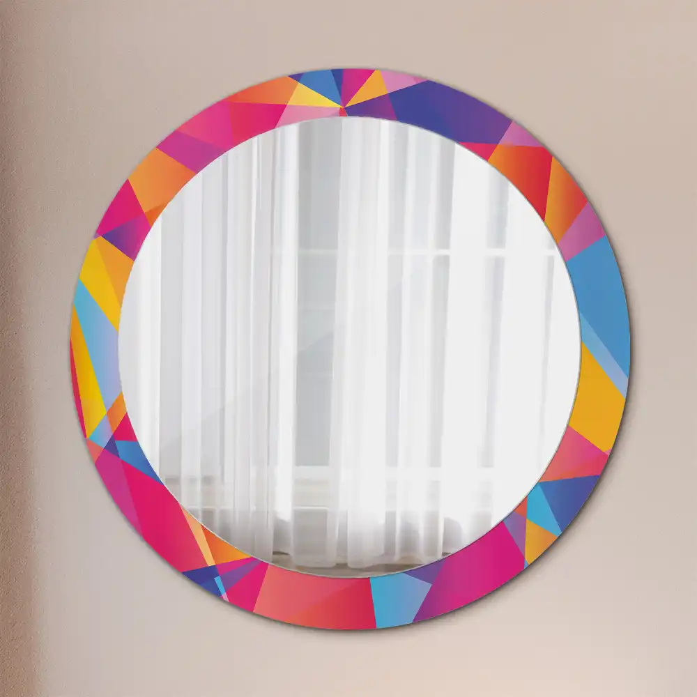 Kulaté zrcadlo tištěný rám geometrická kompozice