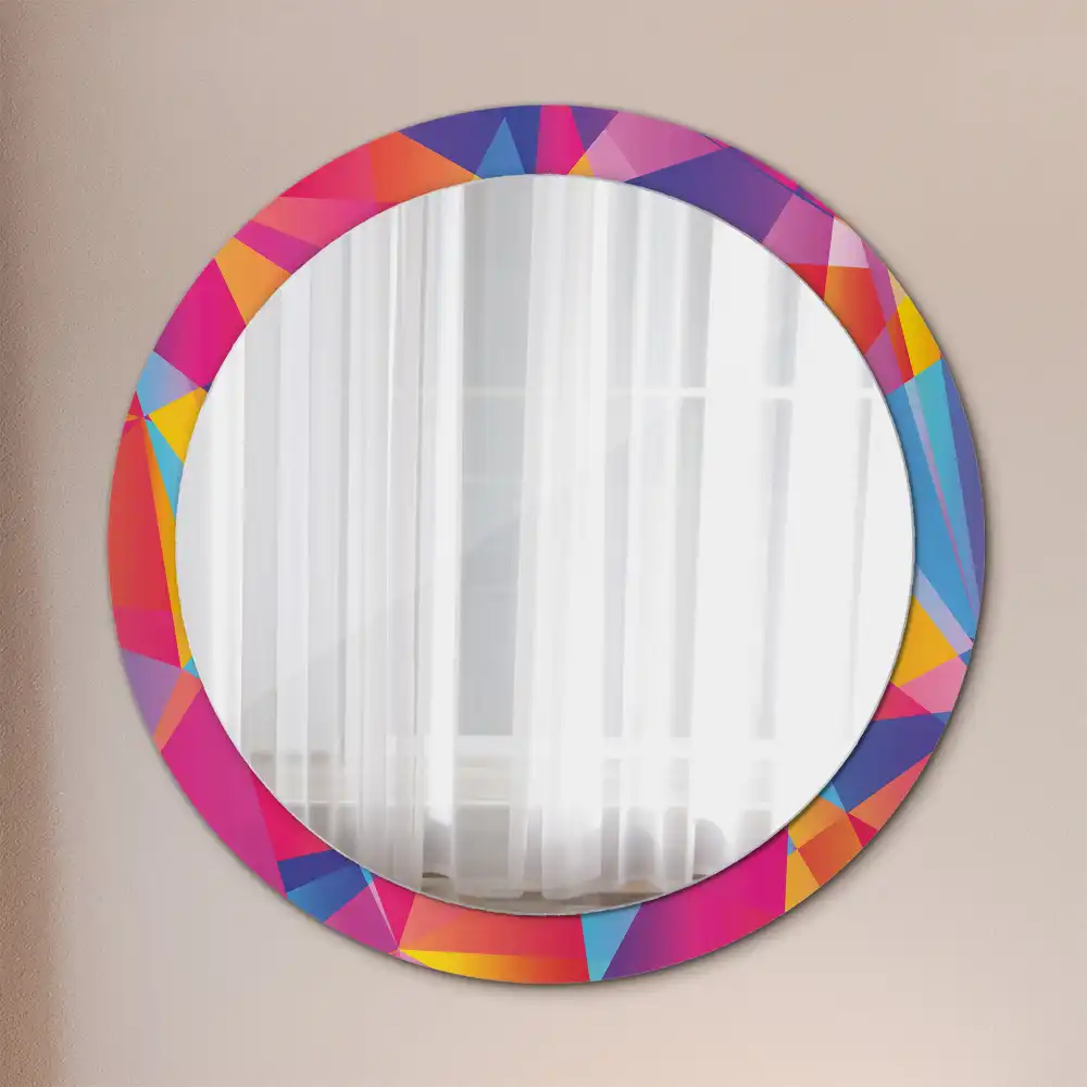 Kulaté zrcadlo tištěný rám geometrická kompozice
