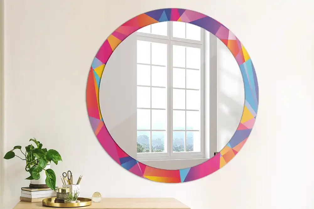 Kulaté zrcadlo tištěný rám geometrická kompozice