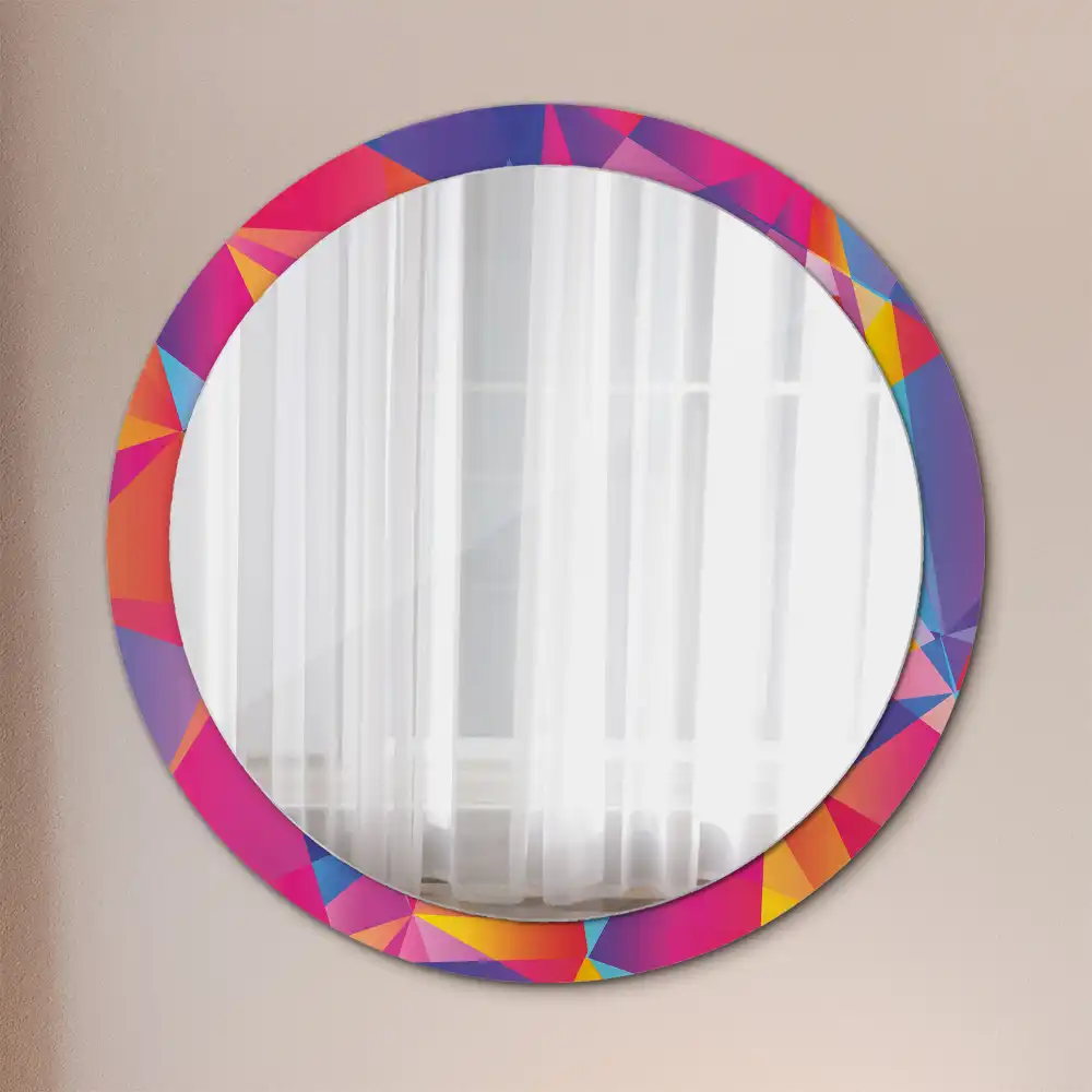 Kulaté zrcadlo tištěný rám geometrická kompozice