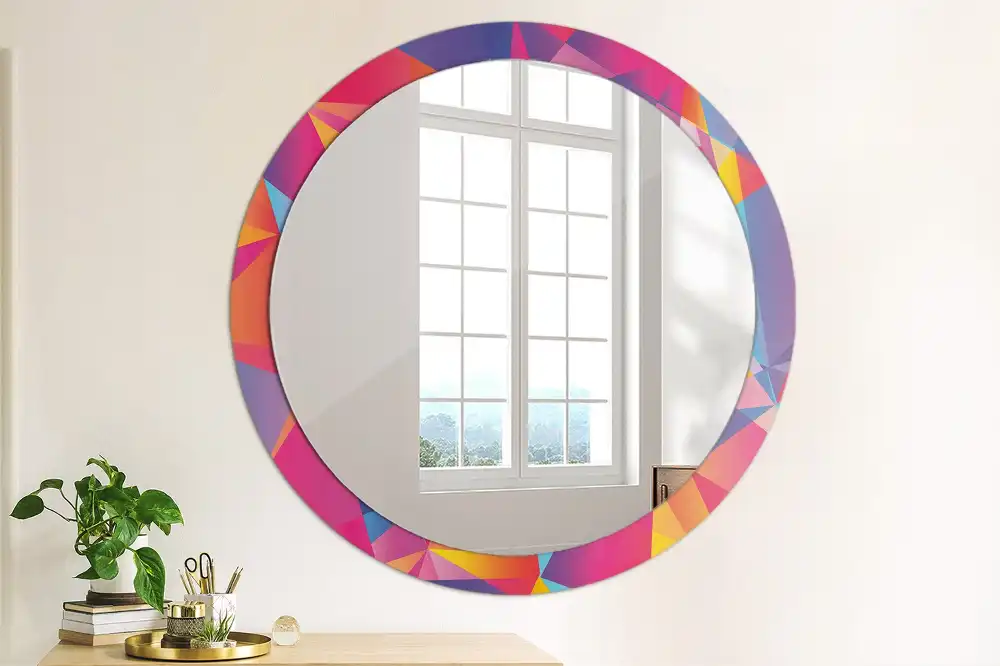 Kulaté zrcadlo tištěný rám geometrická kompozice