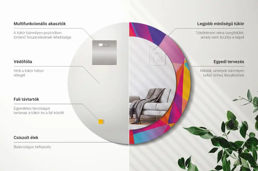 Kulaté zrcadlo tištěný rám geometrická kompozice
