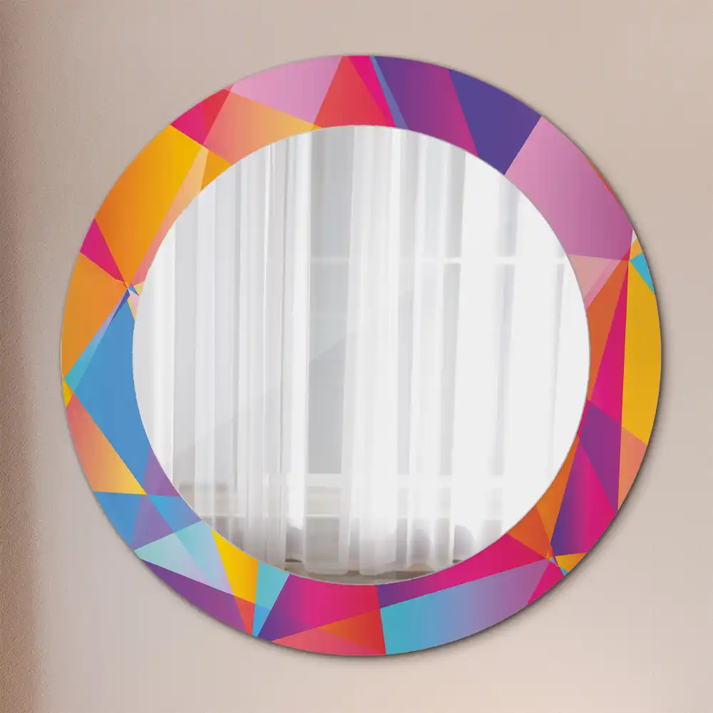 Kulaté zrcadlo tištěný rám geometrická kompozice