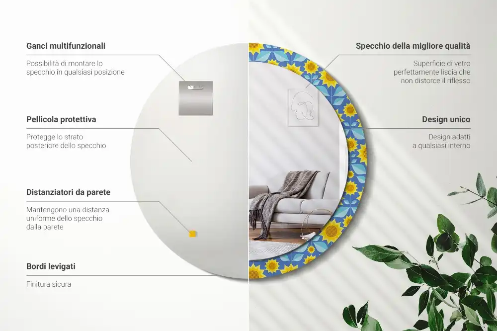 Kulaté dekorační zrcadlo na zeď geometrické slunečnice