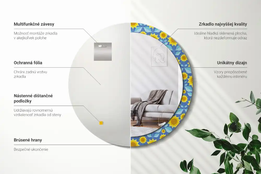 Kulaté dekorační zrcadlo na zeď geometrické slunečnice