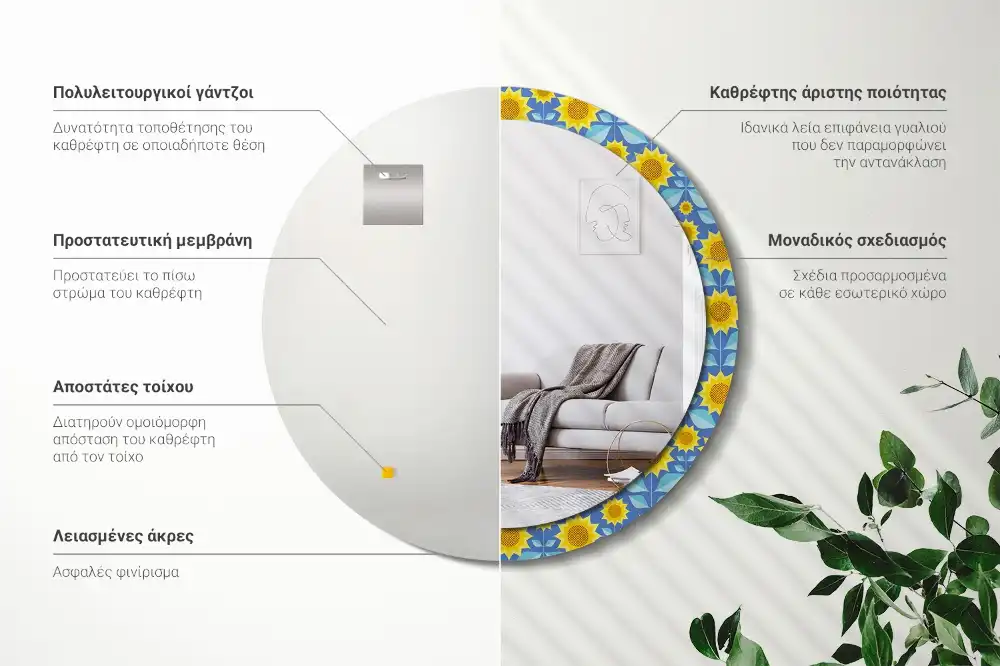 Kulaté dekorační zrcadlo na zeď geometrické slunečnice