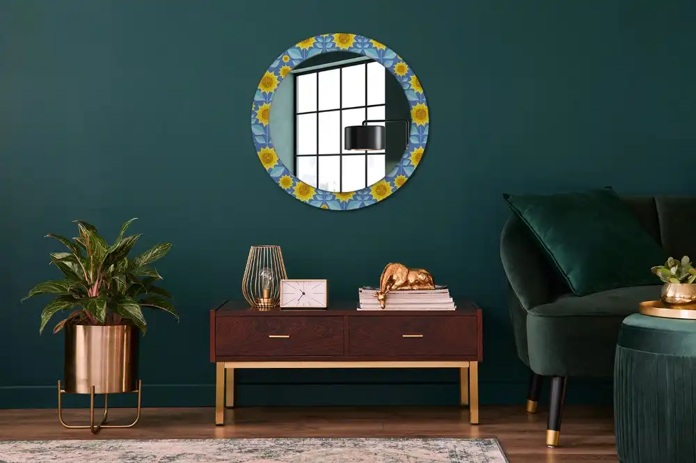 Kulaté dekorační zrcadlo na zeď geometrické slunečnice
