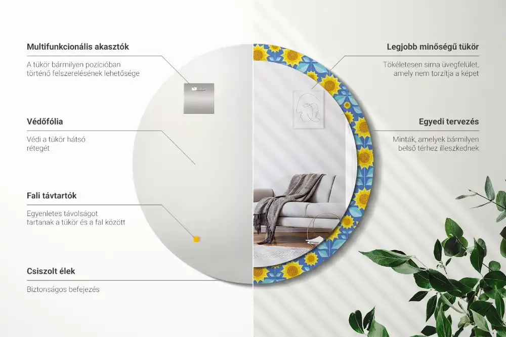 Kulaté dekorační zrcadlo na zeď geometrické slunečnice