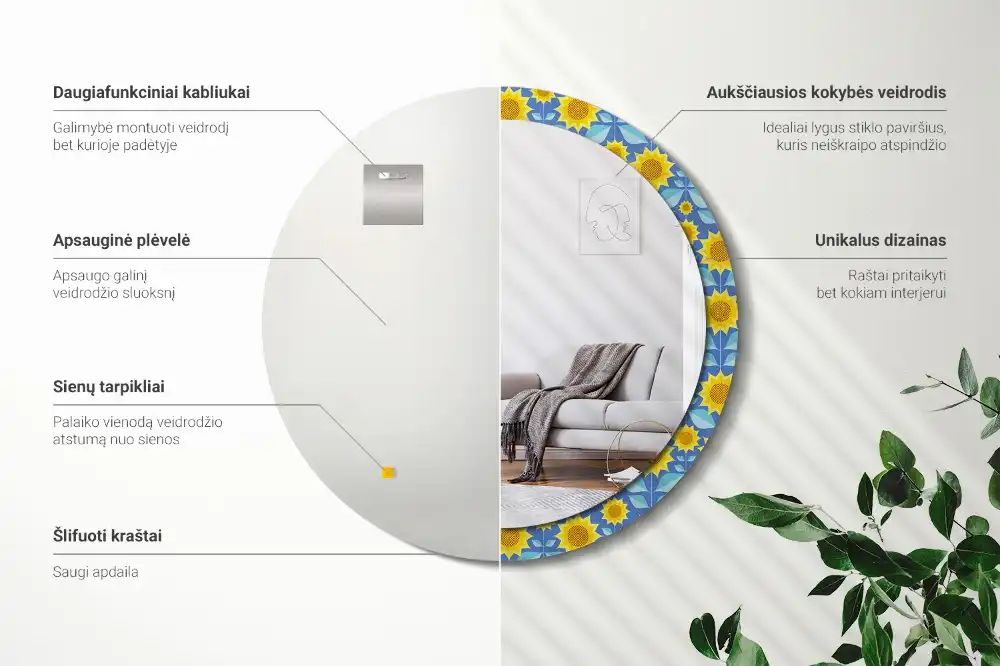 Kulaté dekorační zrcadlo na zeď geometrické slunečnice