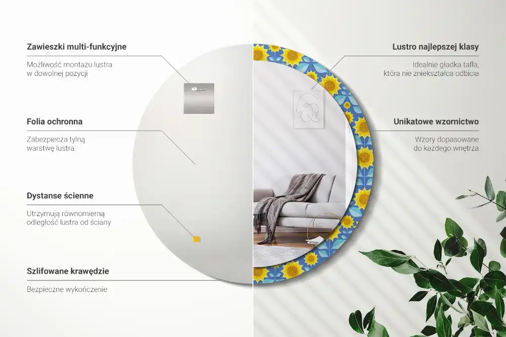 Kulaté dekorační zrcadlo na zeď geometrické slunečnice
