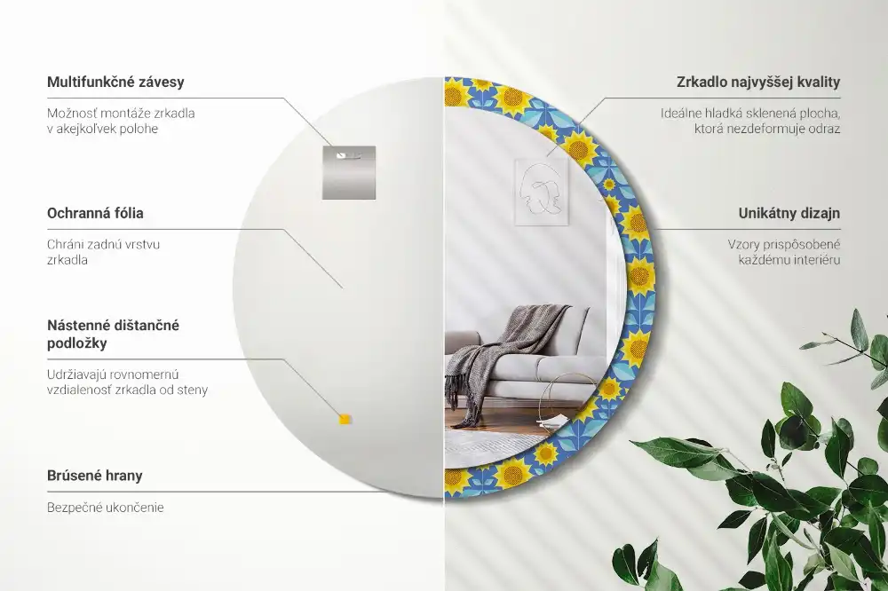 Kulaté dekorační zrcadlo na zeď geometrické slunečnice
