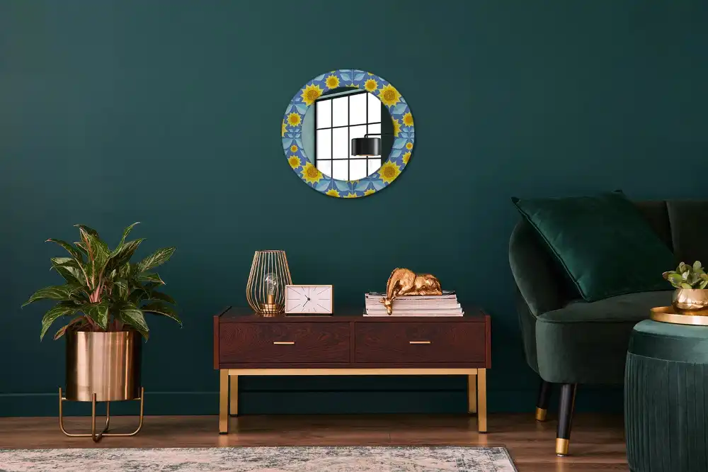 Kulaté dekorační zrcadlo na zeď geometrické slunečnice