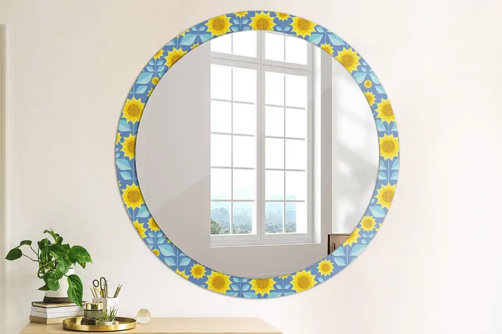 Kulaté dekorační zrcadlo na zeď geometrické slunečnice