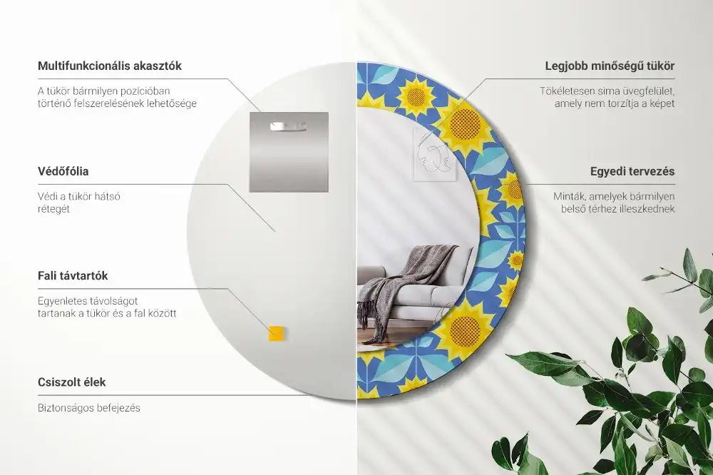 Kulaté dekorační zrcadlo na zeď geometrické slunečnice