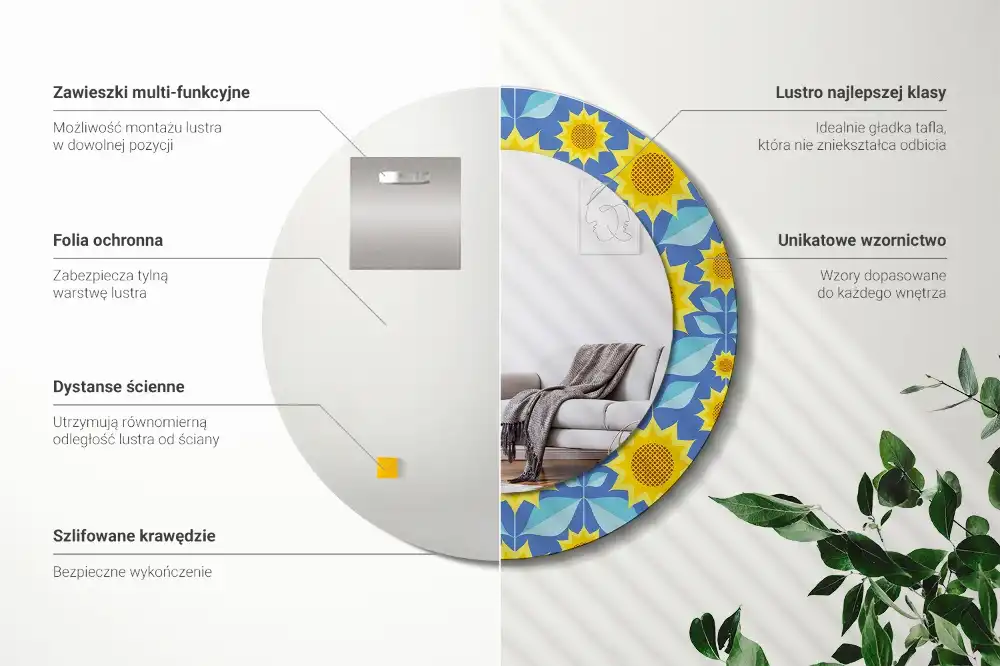 Kulaté dekorační zrcadlo na zeď geometrické slunečnice