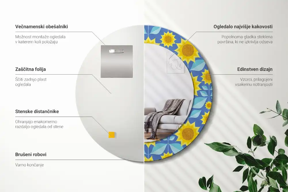 Kulaté dekorační zrcadlo na zeď geometrické slunečnice