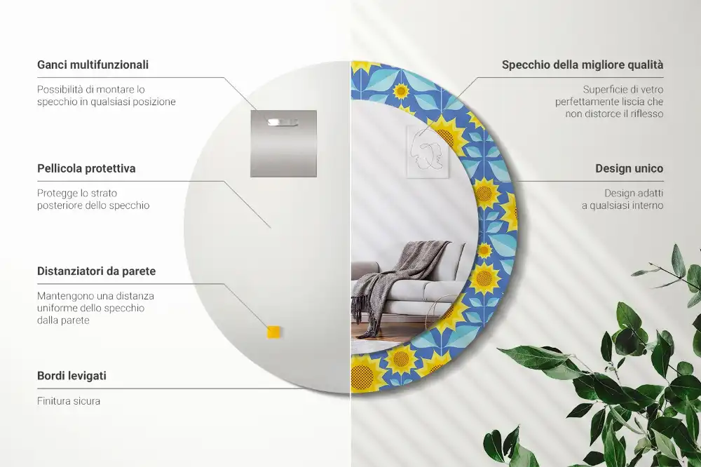 Kulaté dekorační zrcadlo na zeď geometrické slunečnice