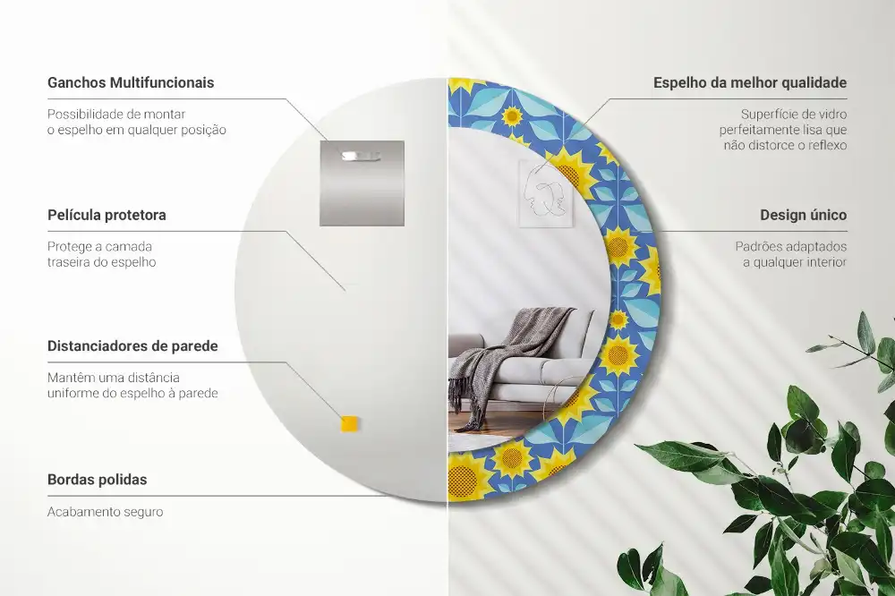Kulaté dekorační zrcadlo na zeď geometrické slunečnice