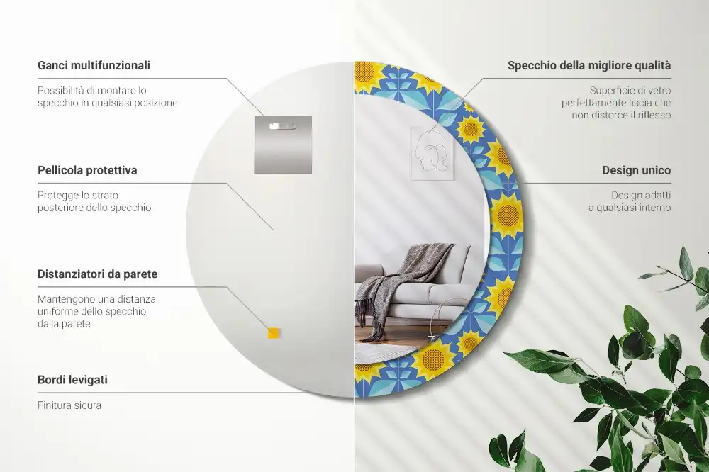 Kulaté dekorační zrcadlo na zeď geometrické slunečnice