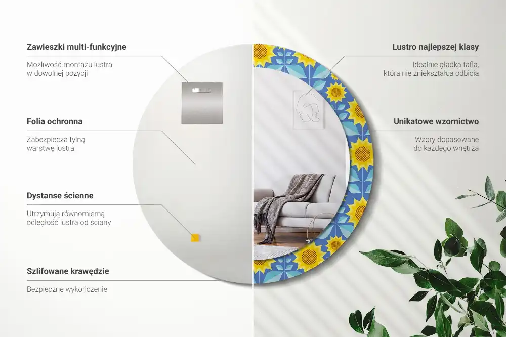 Kulaté dekorační zrcadlo na zeď geometrické slunečnice