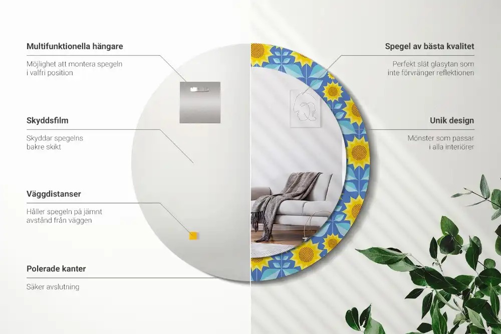 Kulaté dekorační zrcadlo na zeď geometrické slunečnice