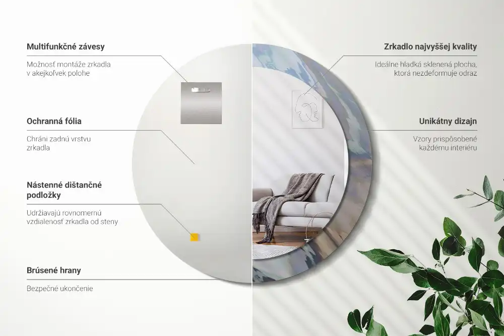 Kulaté dekorační zrcadlo na zeď abstraktní vlnky