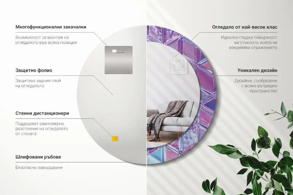 Kulaté dekorační zrcadlo na zeď krystalový vzor