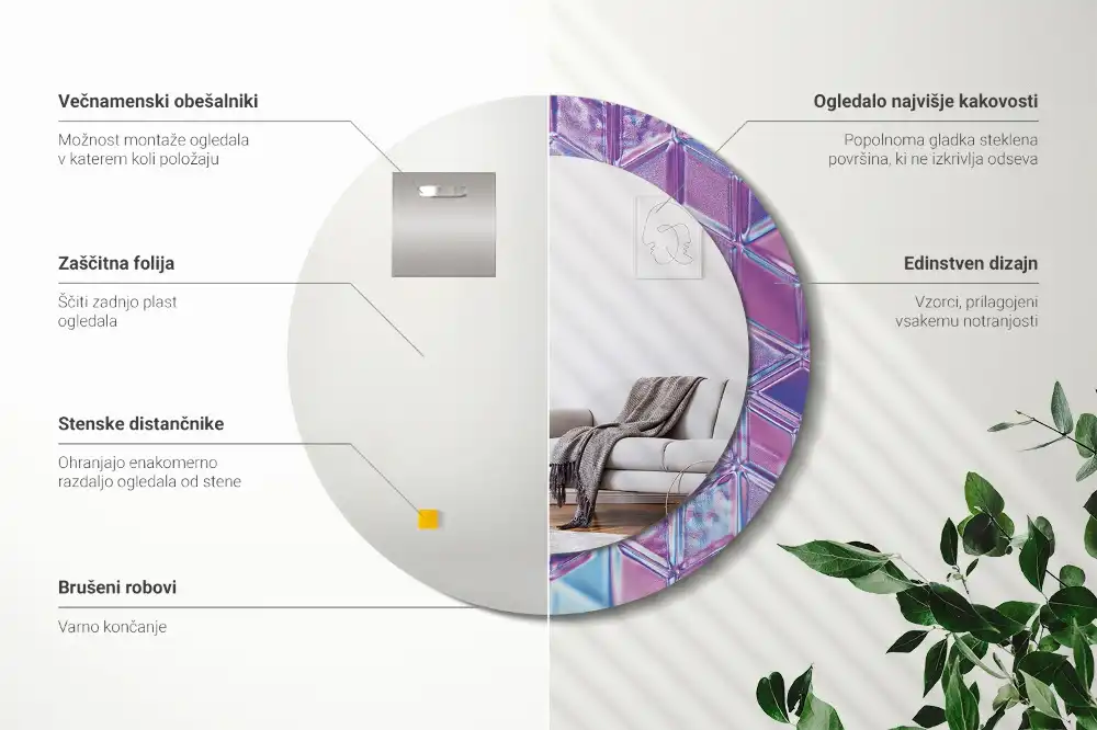 Kulaté dekorační zrcadlo na zeď krystalový vzor