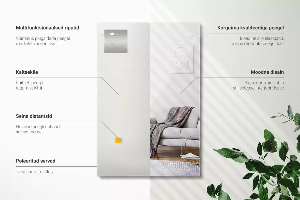 Nástěnné obdélníkové zrcadlo v moderním stylu bez rámu