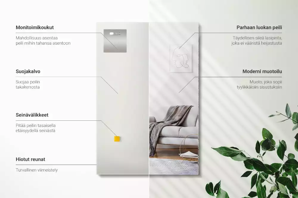 Nástěnné obdélníkové zrcadlo v moderním stylu bez rámu