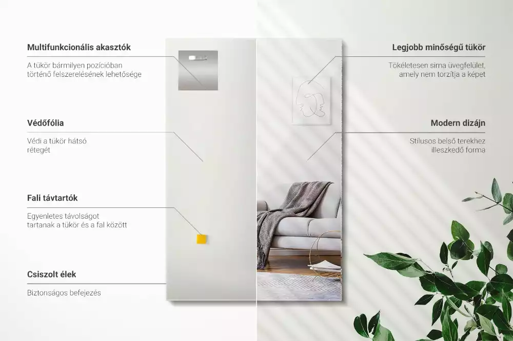 Nástěnné obdélníkové zrcadlo v moderním stylu bez rámu