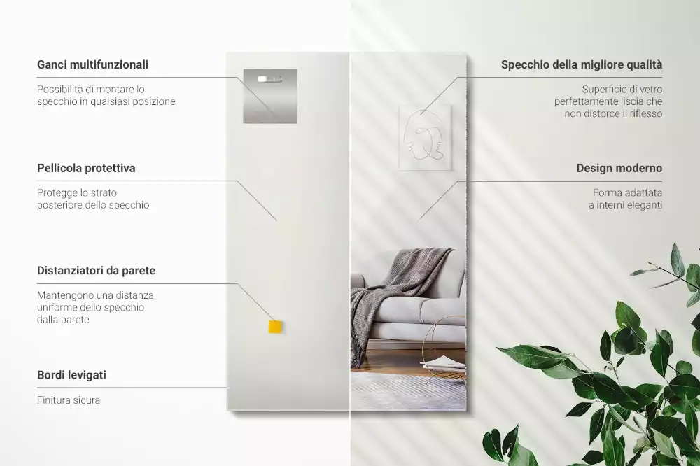 Nástěnné obdélníkové zrcadlo v moderním stylu bez rámu