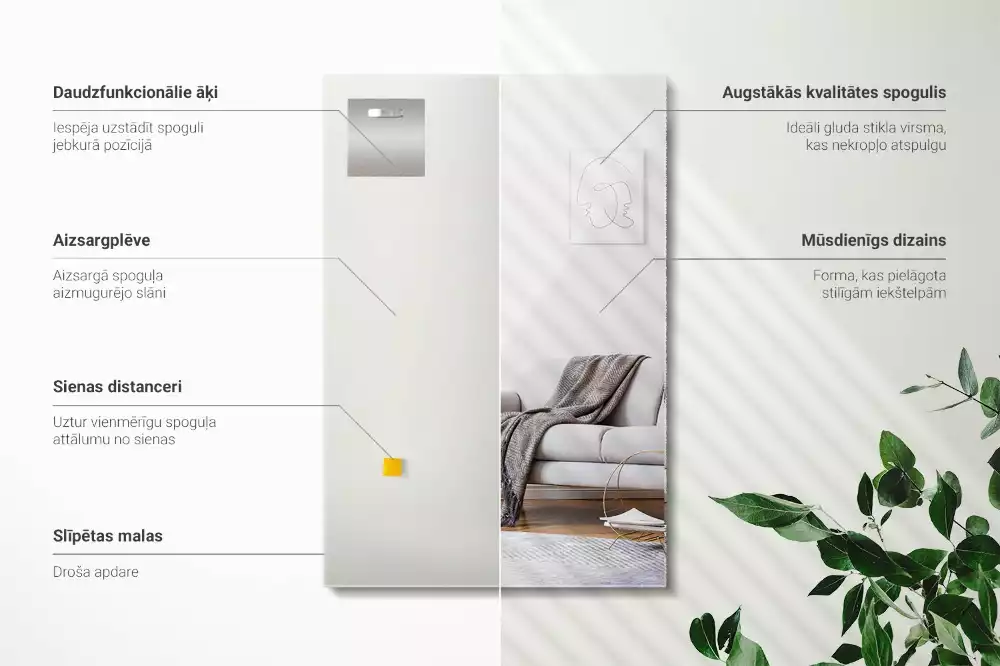 Nástěnné obdélníkové zrcadlo v moderním stylu bez rámu