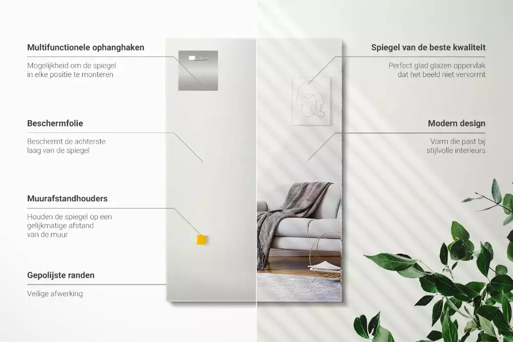 Nástěnné obdélníkové zrcadlo v moderním stylu bez rámu